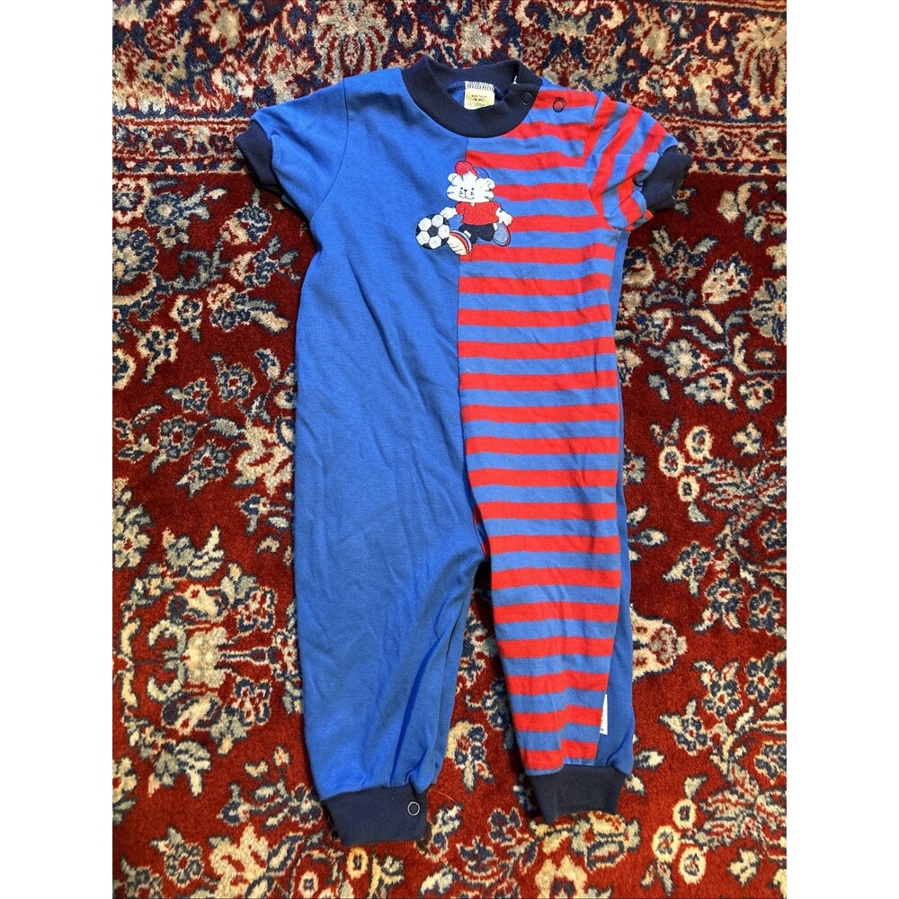 Vintage Soccer Rompers 18 Months Healthtex Colorblock Embroidered Striped